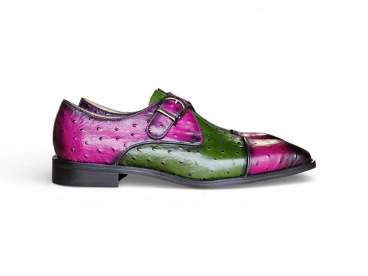 Ostrich Embossed Cap Toe Single Monk Strap