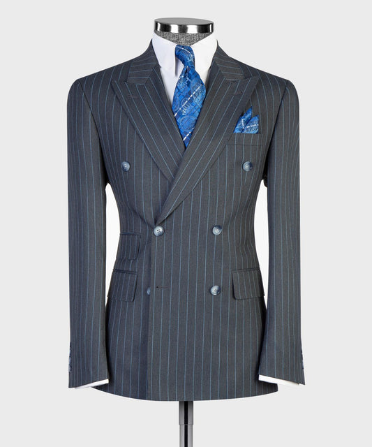 Prestige Collection Charcoal Grey & Blue Pinstripe Double-Breasted Suit product image 2