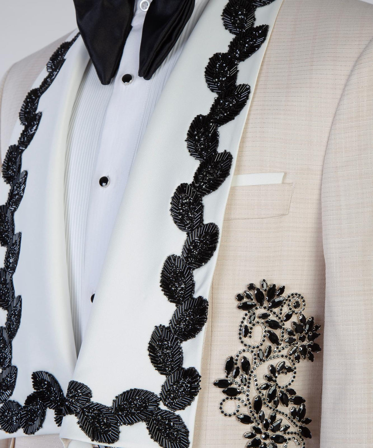 Royal Cream & Black Embroidered Couture Tuxedo – view 5