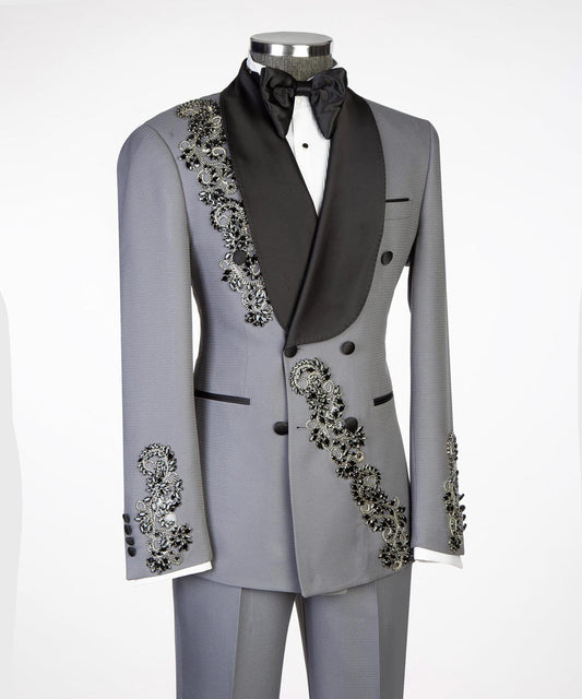 Royal Sapphire Gold Embroidered Tuxedo – Blue I – view 2