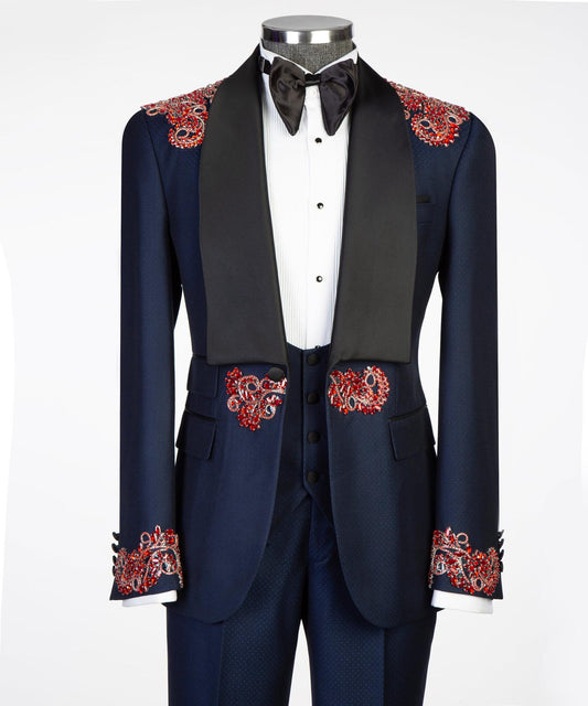 Midnight Bloom Embellished Tuxedo – Blue/Red – view 2