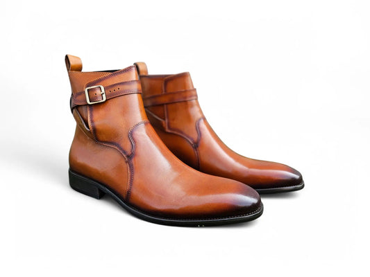 Buckle Leather Strap Boots