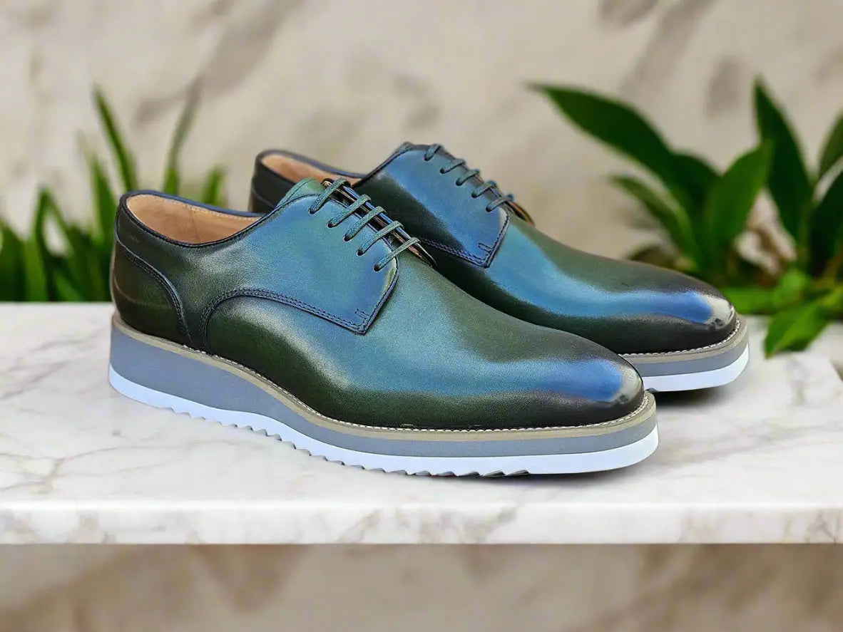 Burnished Lace-up Leather Derby