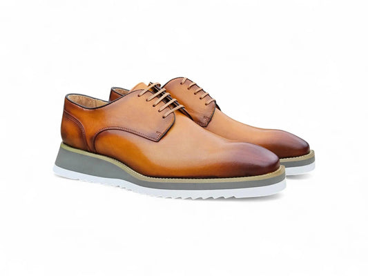 Burnished Lace-up Leather Derby