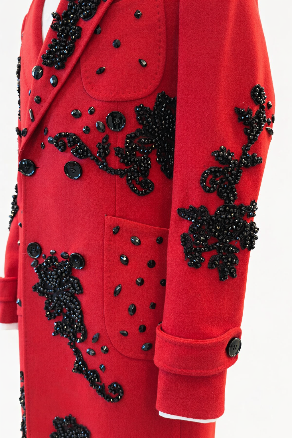 Black Crystal Embroidered Red Statement Coat – view 5