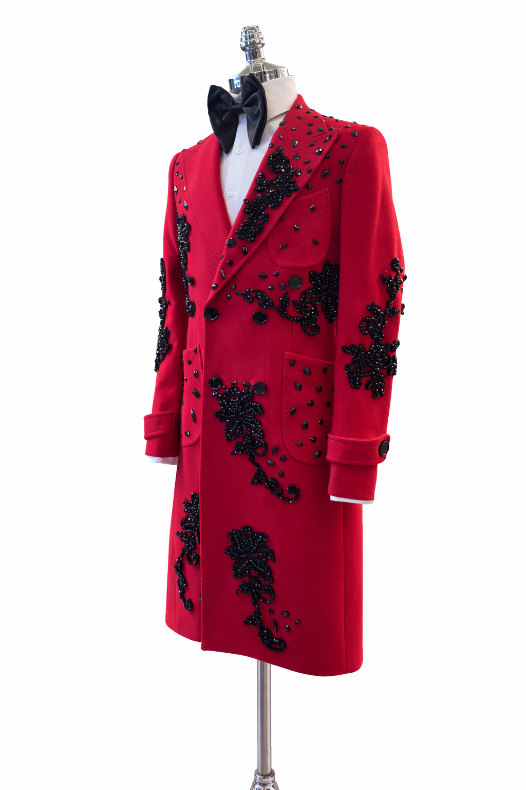 Black Crystal Embroidered Red Statement Coat – view 3