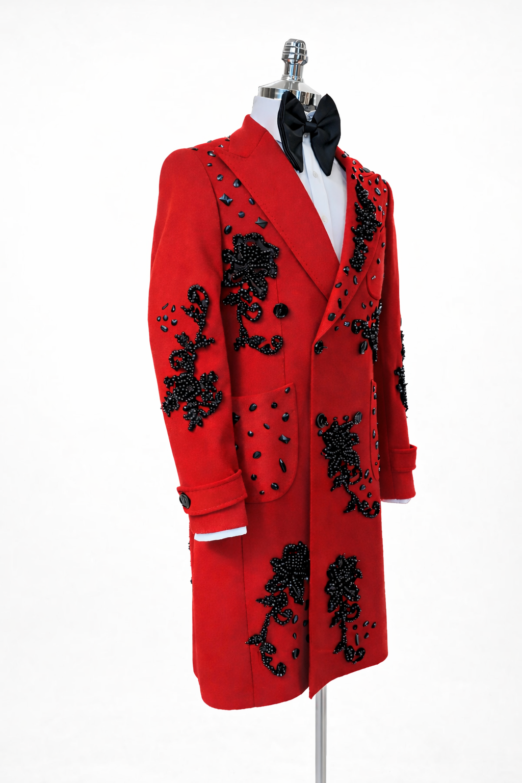 Black Crystal Embroidered Red Statement Coat – view 2