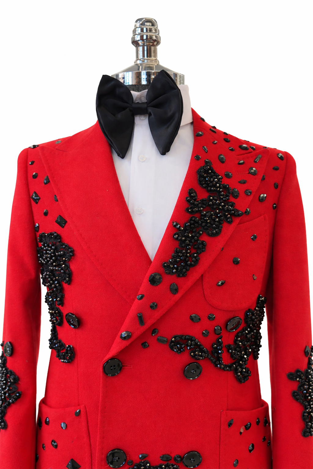 Black Crystal Embroidered Red Statement Coat – view 4