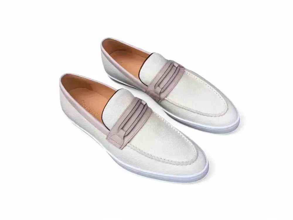 Embossed Leather Strap Linen Sneaker