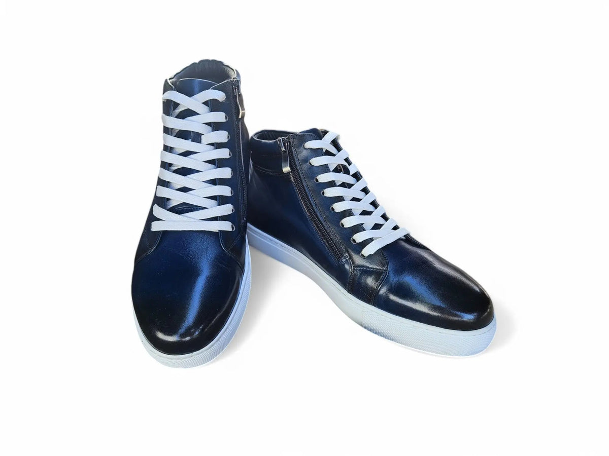 High Top Side Zipper Leather Sneaker