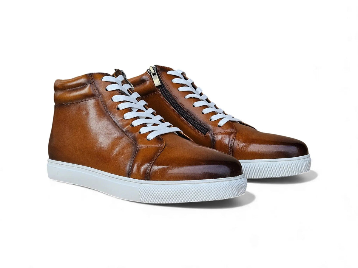 High Top Side Zipper Leather Sneaker
