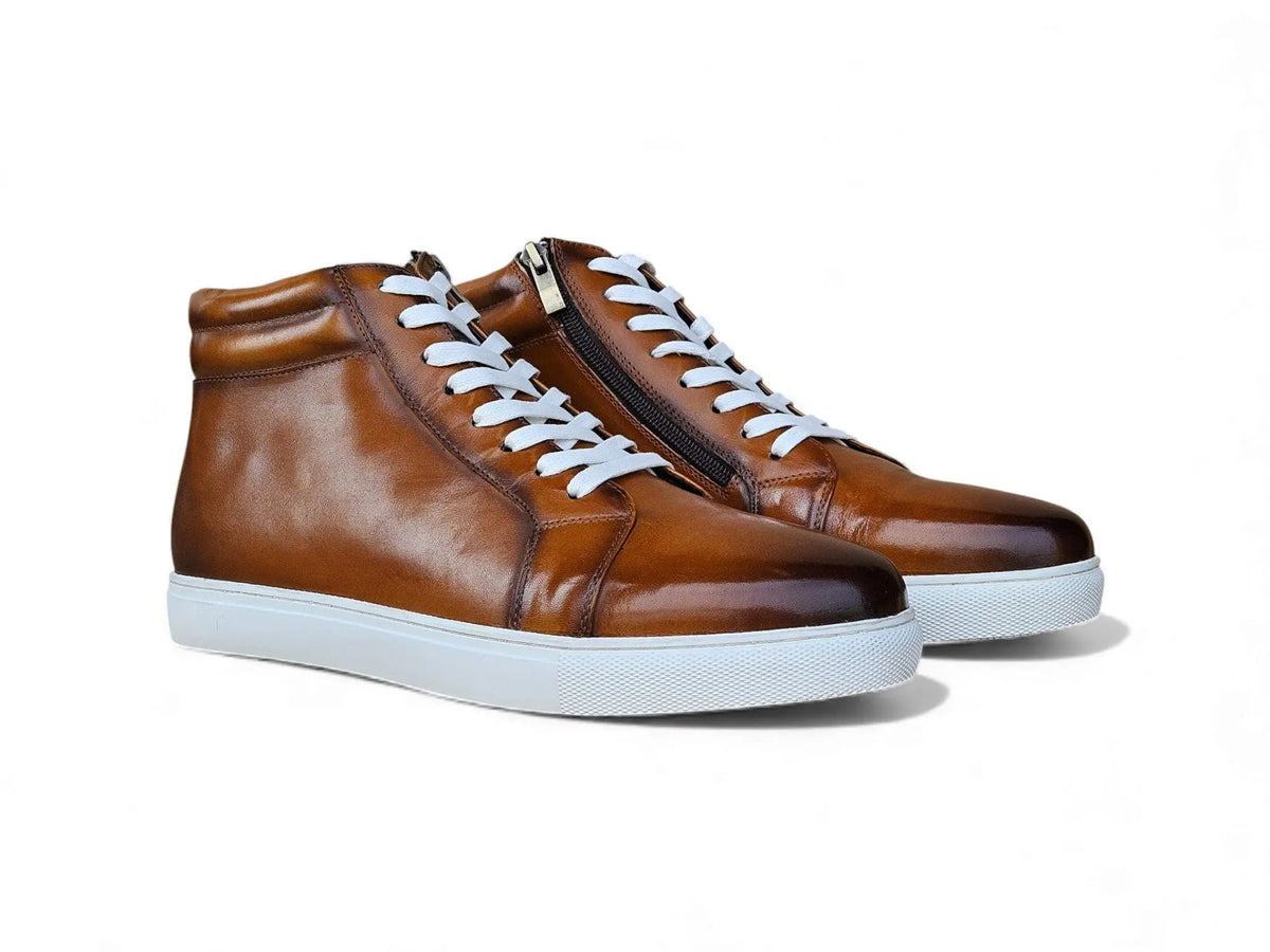 High Top Side Zipper Leather Sneaker