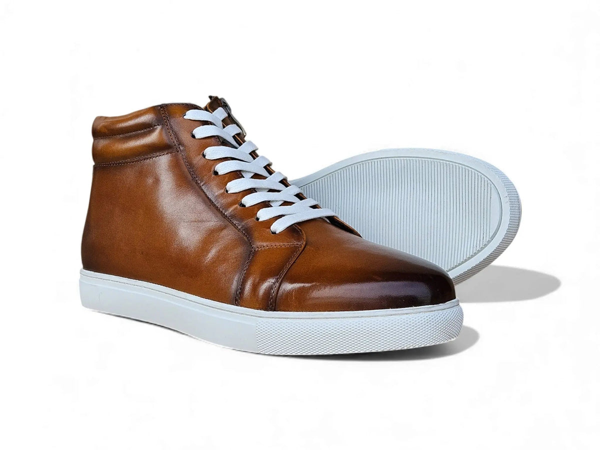 High Top Side Zipper Leather Sneaker