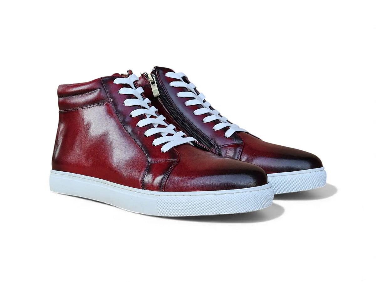 High Top Side Zipper Leather Sneaker