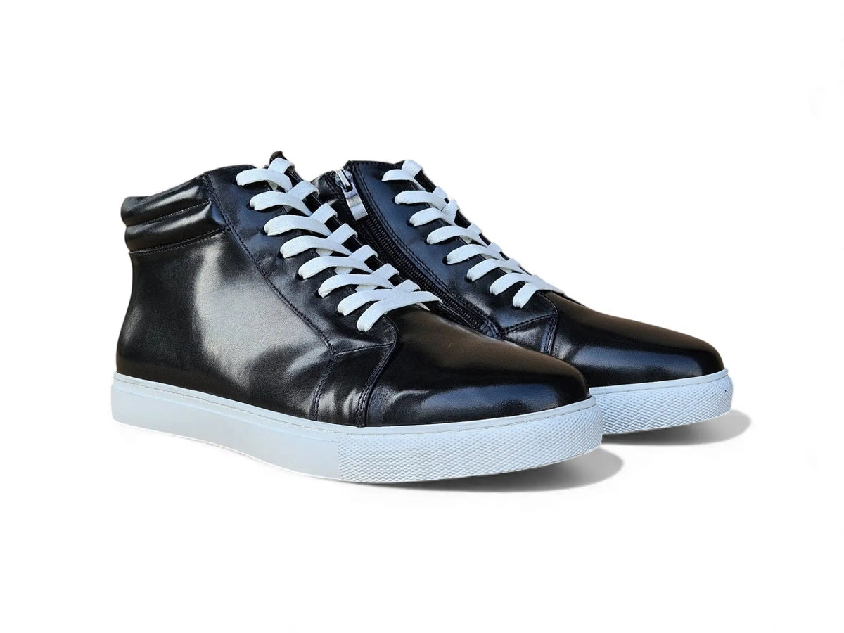 High Top Side Zipper Leather Sneaker