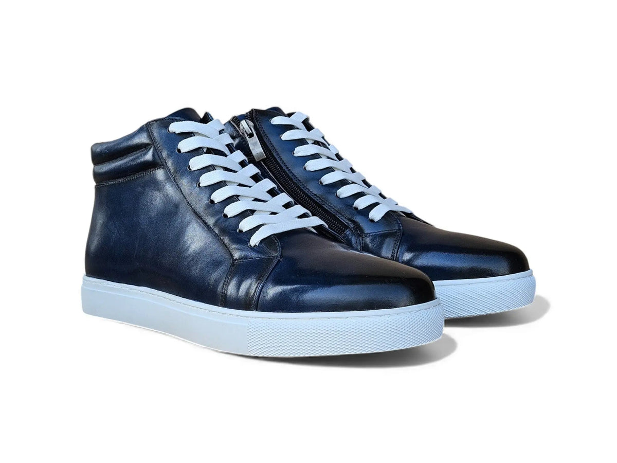High Top Side Zipper Leather Sneaker