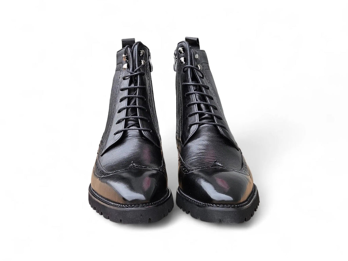 Hudson Black Wingtip Boot Lug Sole