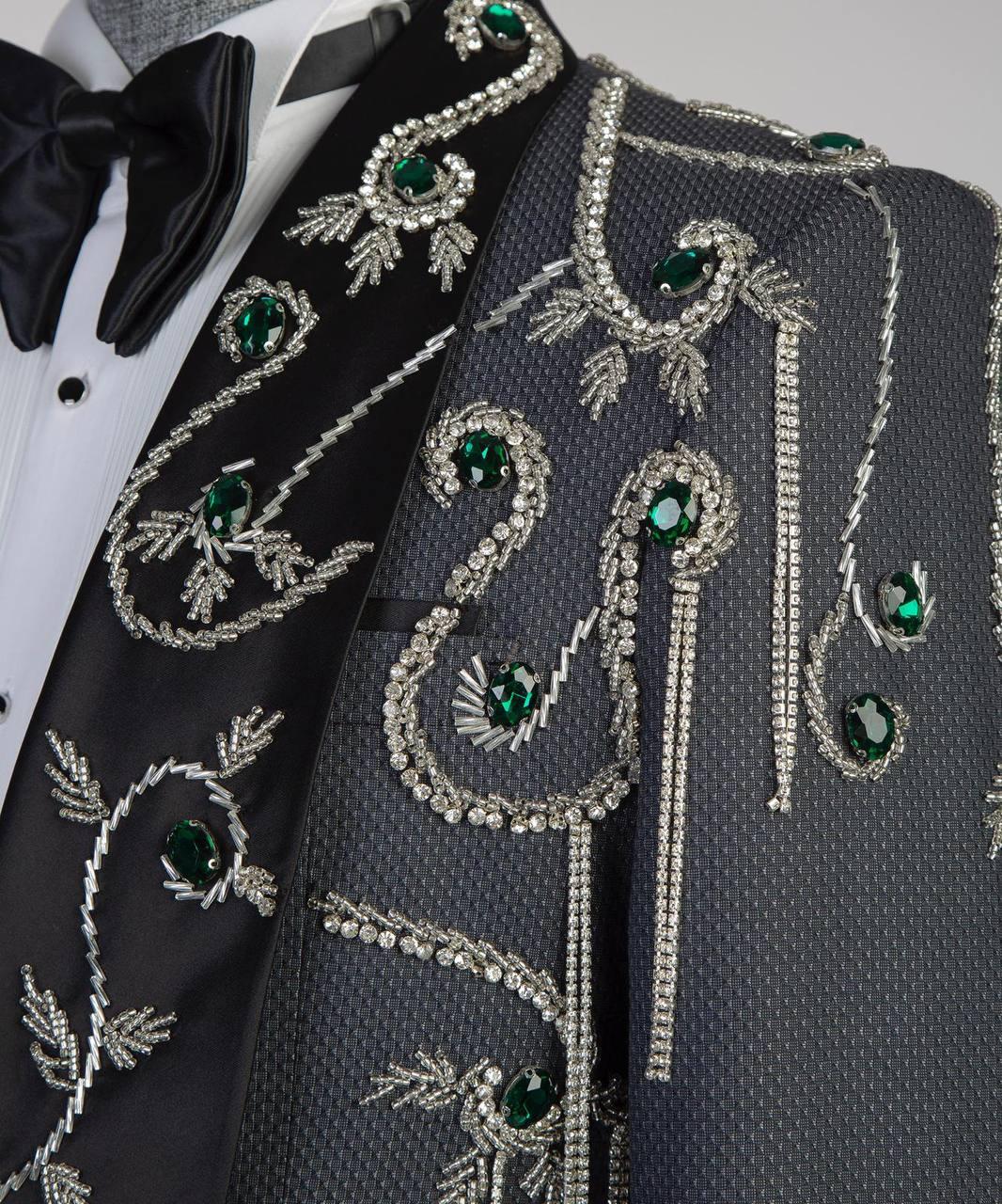 Jewelry Ornament Tuxedo – Gray/Silver/Green – view 7