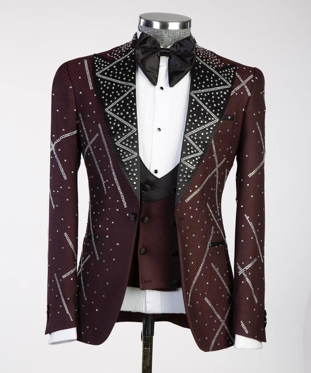 Jewelry Ornament Tuxedo Burgundy Silver II