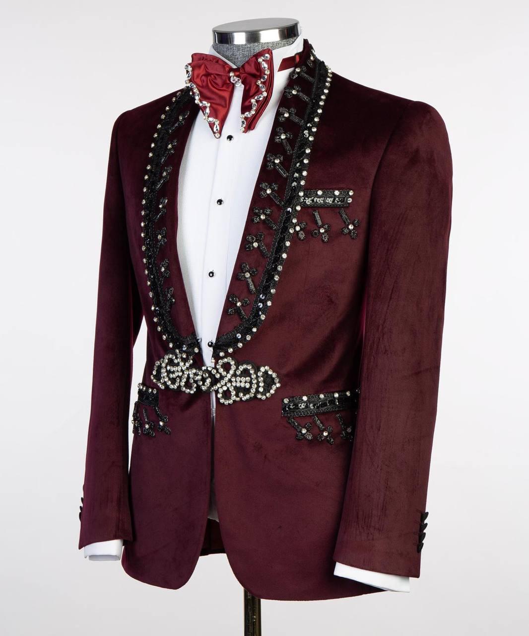 Jewelry Ornament Tuxedo – Burgundy/Silver – view 2