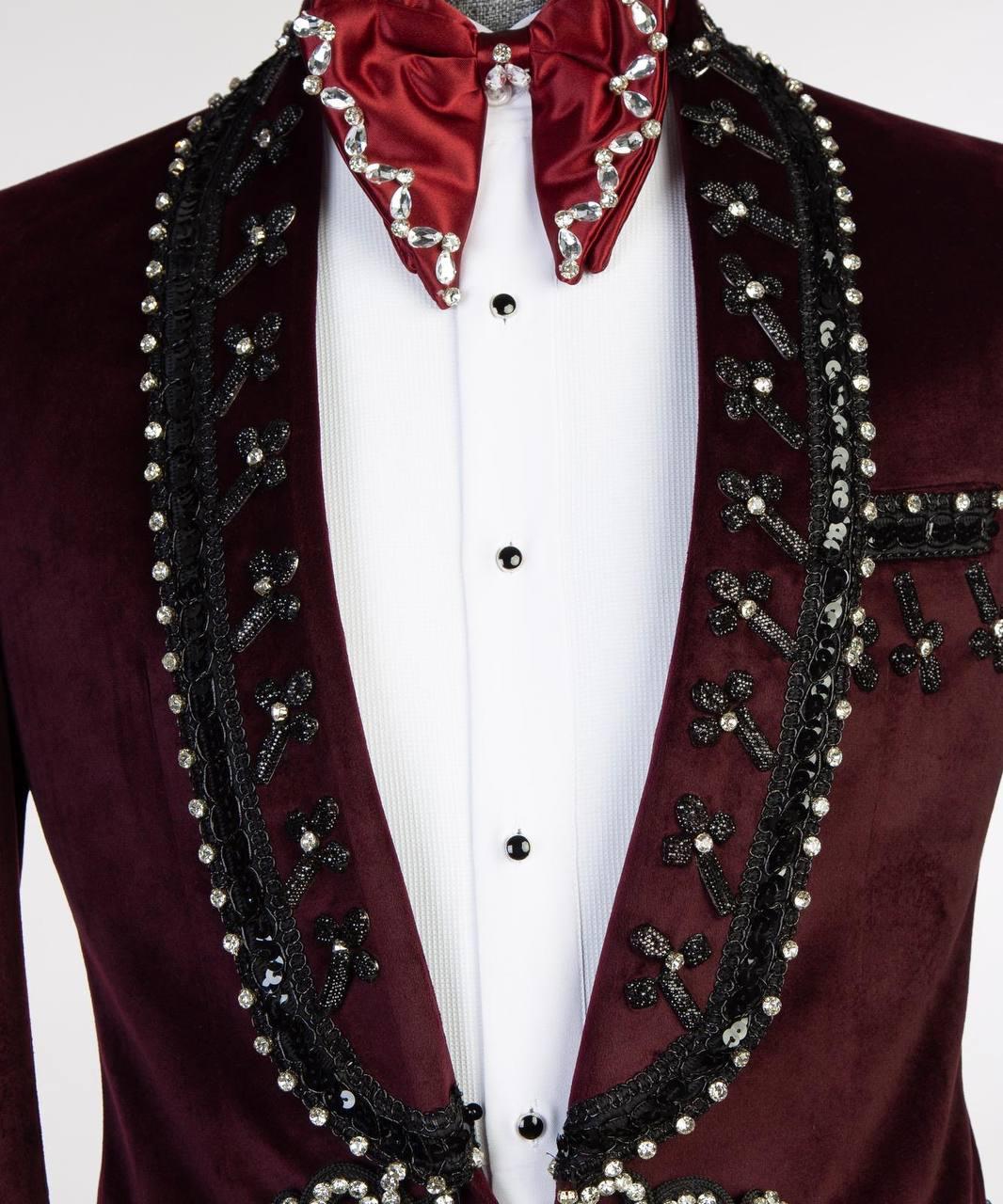 Jewelry Ornament Tuxedo – Burgundy/Silver – view 3
