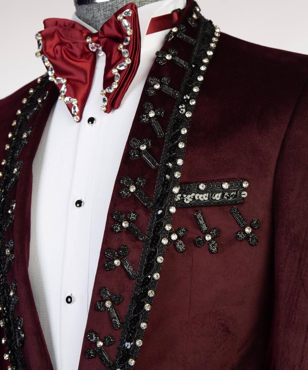 Jewelry Ornament Tuxedo – Burgundy/Silver – view 4