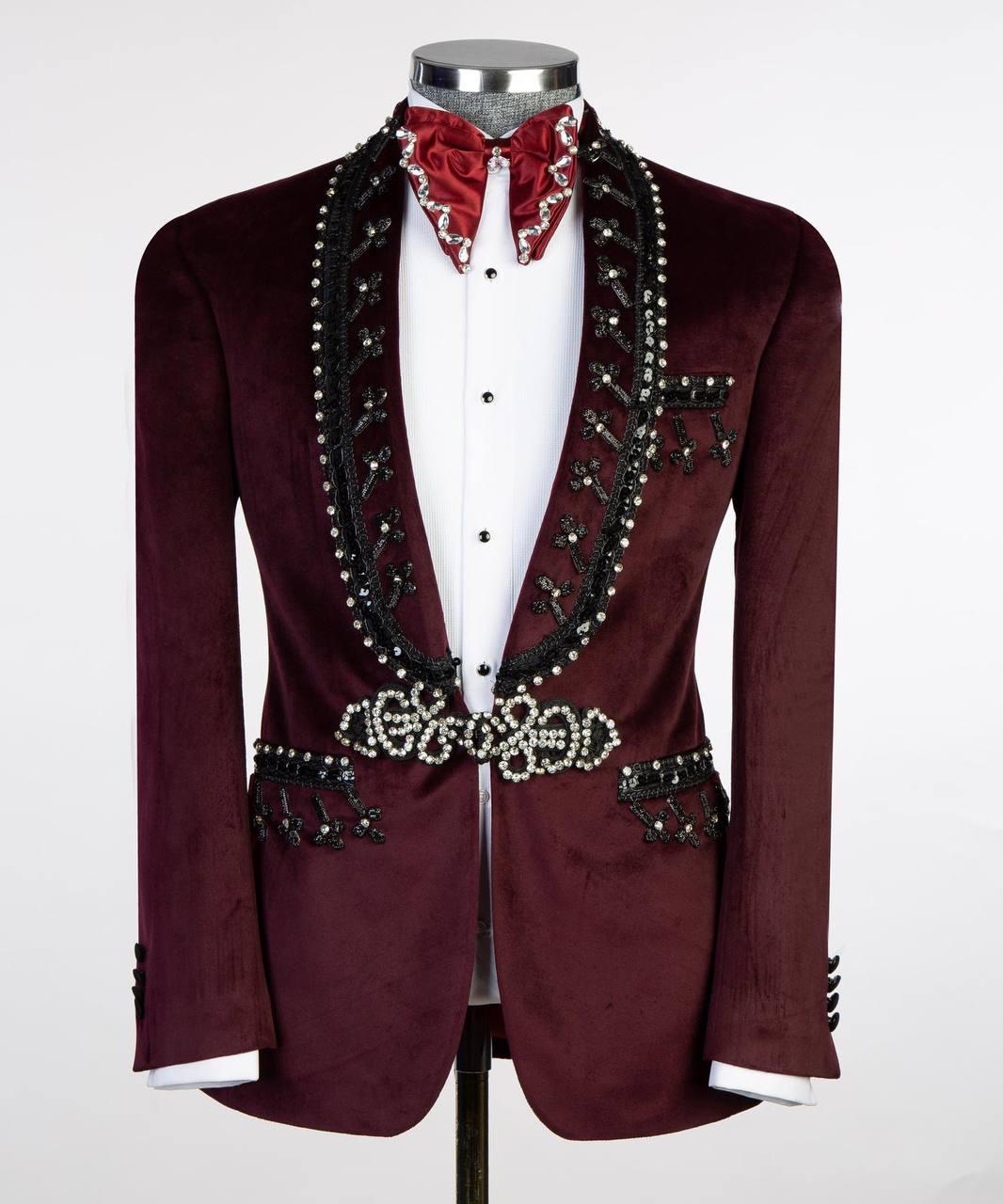 Jewelry Ornament Tuxedo Burgundy Silver