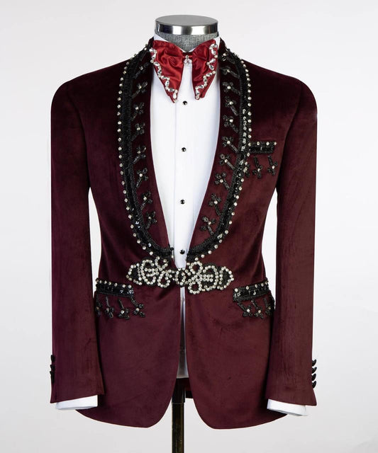 Jewelry Ornament Tuxedo Burgundy Silver