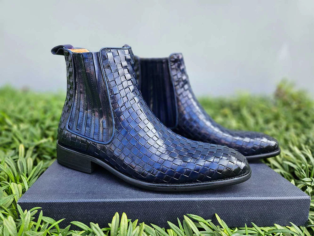 Basket Weave Chelsea Boot - Navy