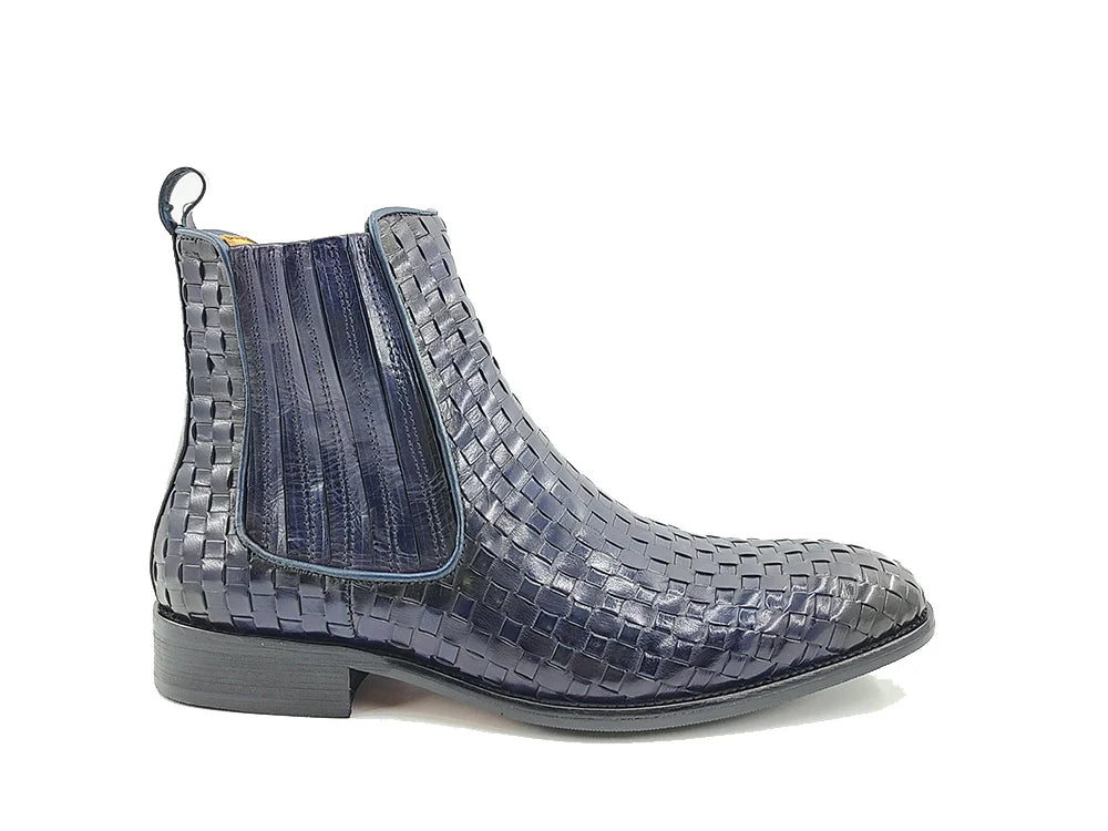 Basket Weave Chelsea Boot - Navy