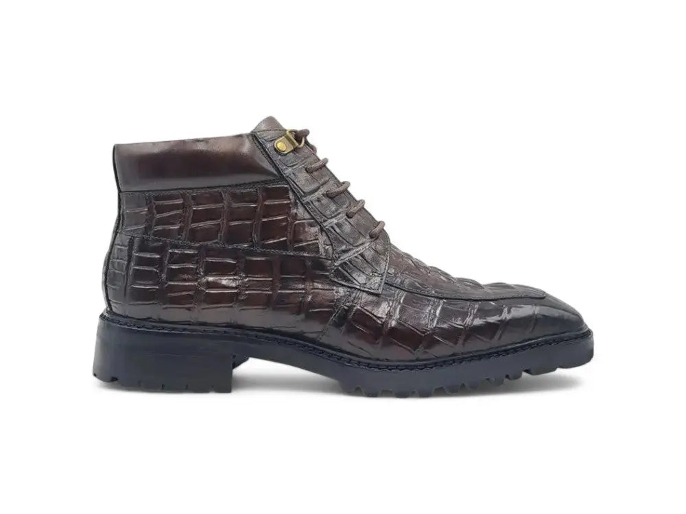 Men's Lace-up Boots Alligator Embossed