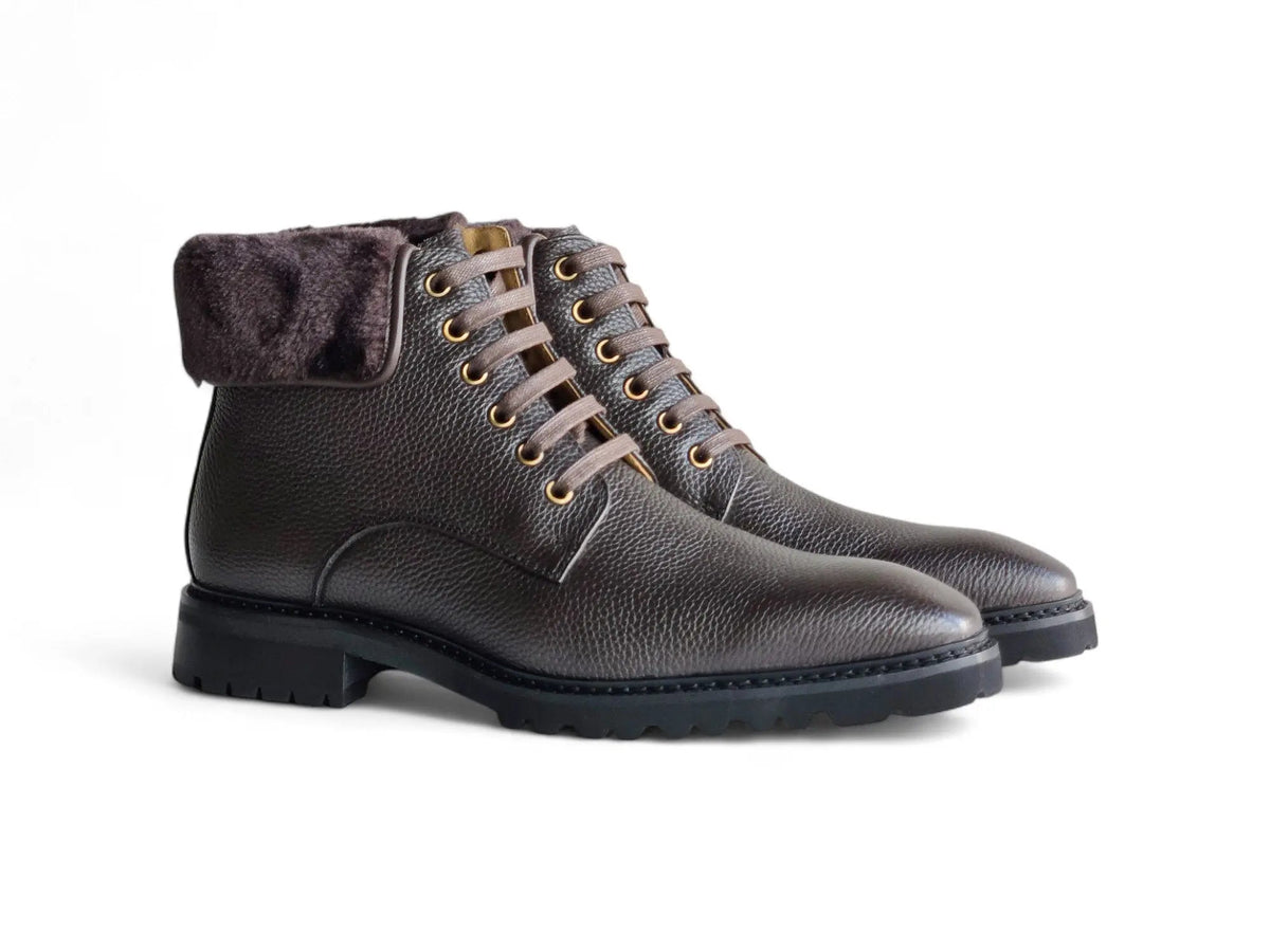 Rugged Leather Boot with Faux Shearling
