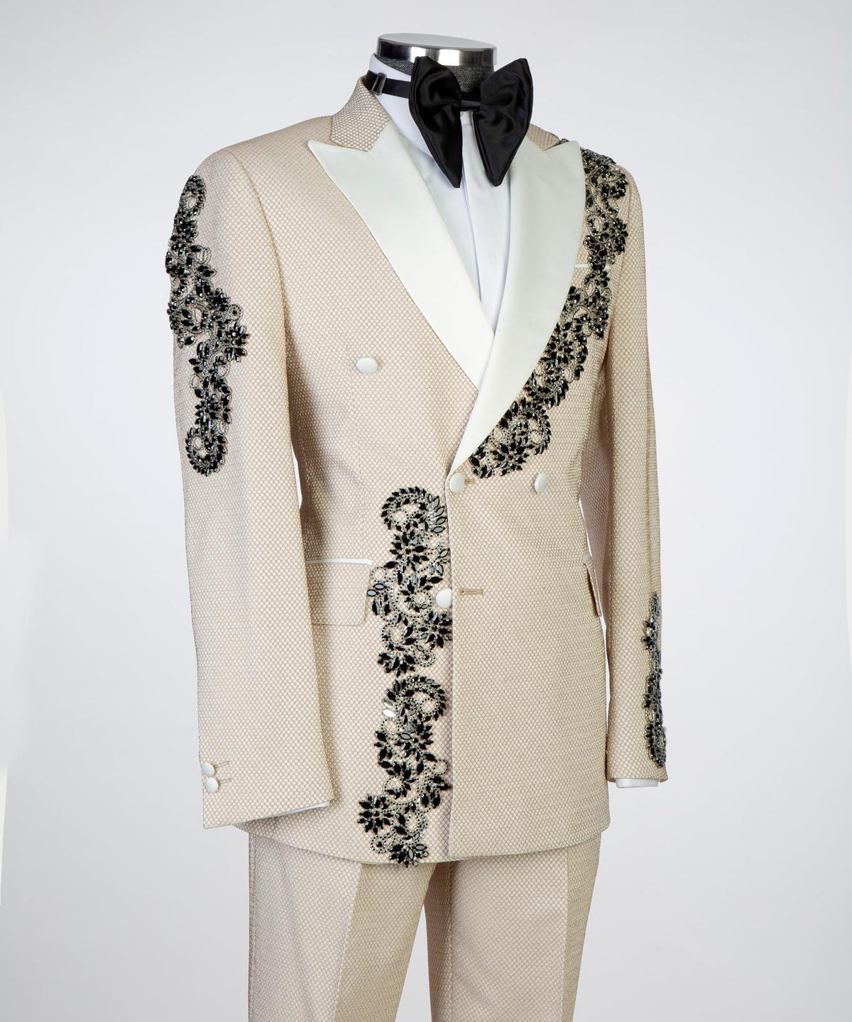 Royal Cream & Black Embroidered Couture Tuxedo II – view 2