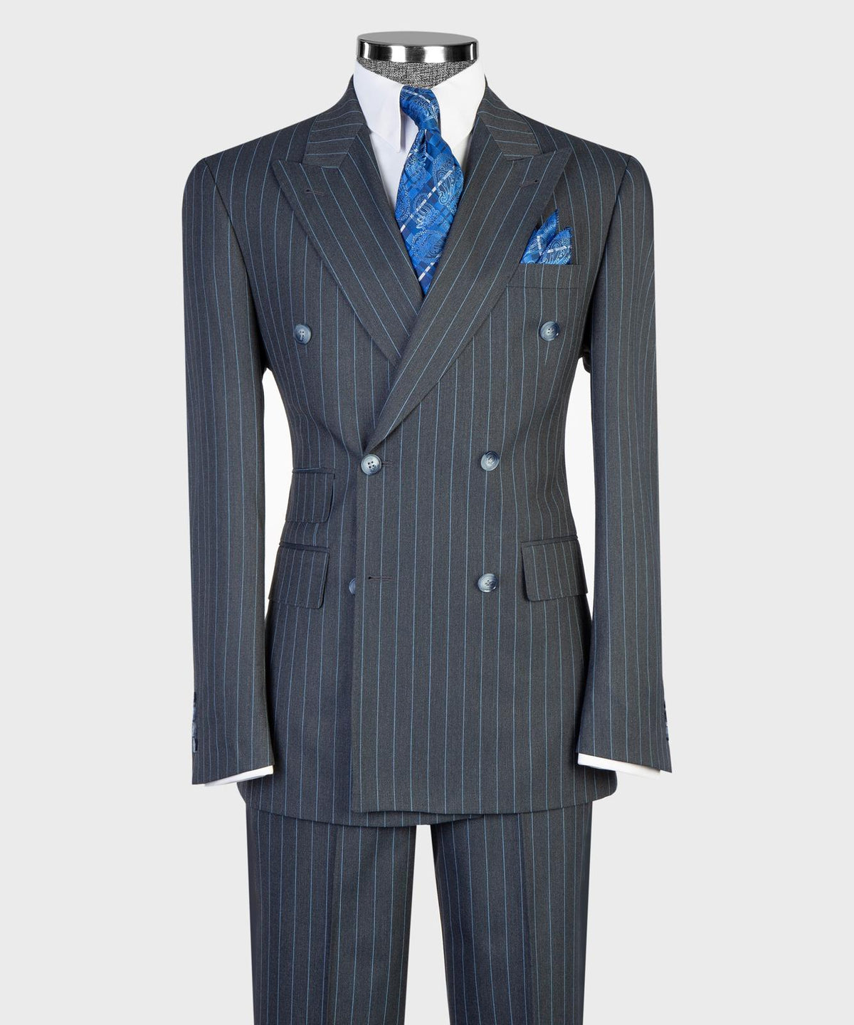 Prestige Collection Charcoal Grey & Blue Pinstripe Double-Breasted Suit product image 1