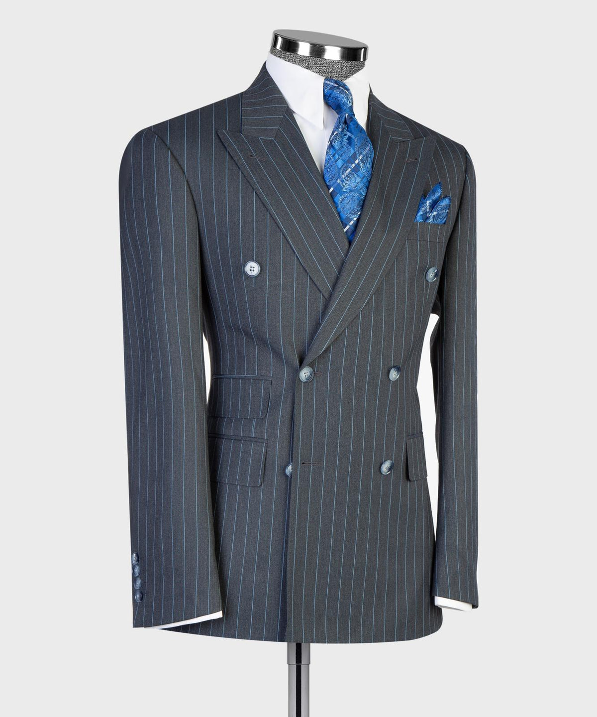 Prestige Collection Charcoal Grey & Blue Pinstripe Double-Breasted Suit product image 3