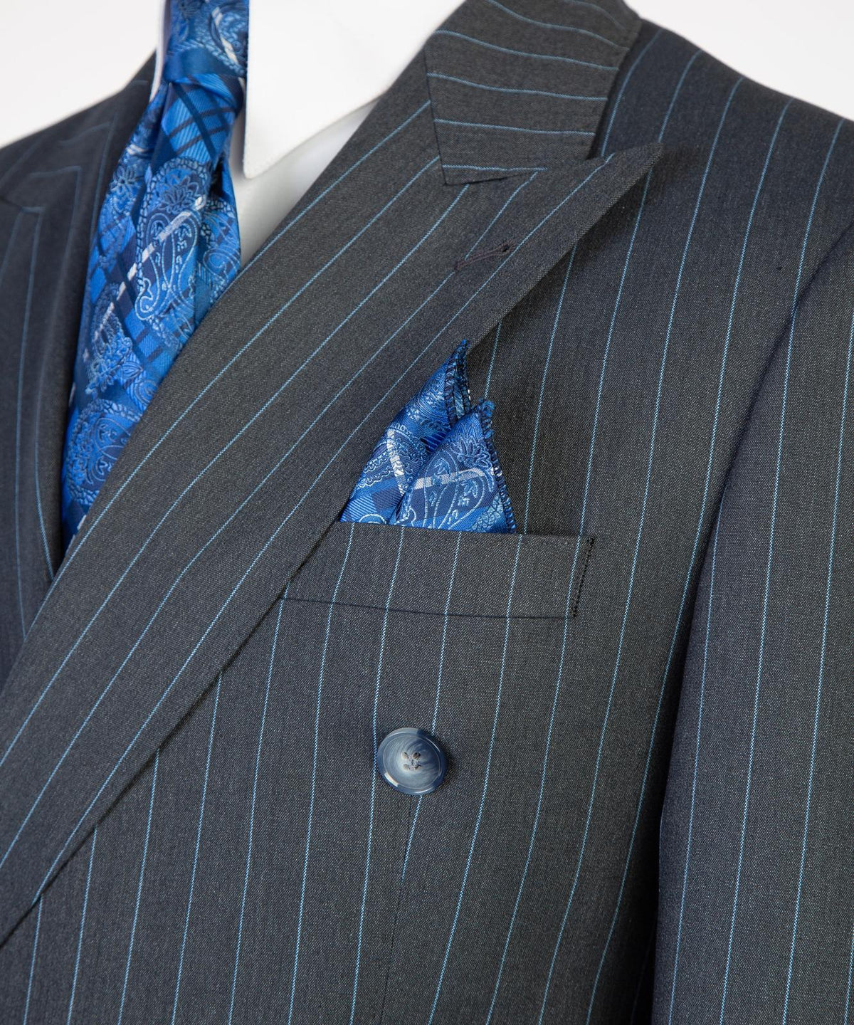 Prestige Collection Charcoal Grey & Blue Pinstripe Double-Breasted Suit product image 4