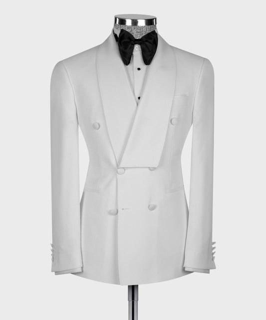 Asymmetric Satin Shawl Lapel White Tuxedo product image 2