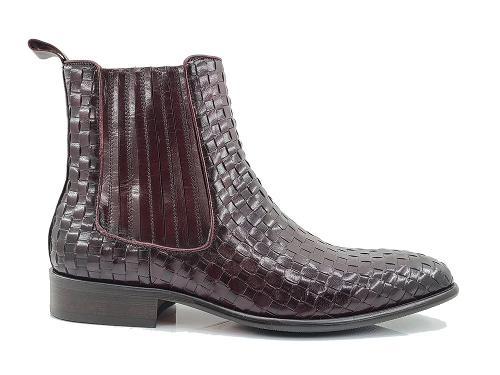 Basket Weave Chelsea Boot - Burgundy