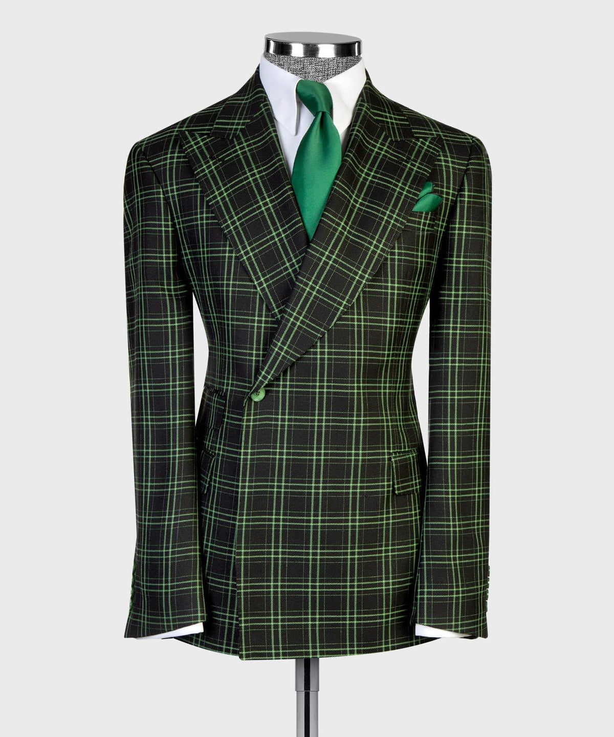 Jaegen black and green plaid front jacket view