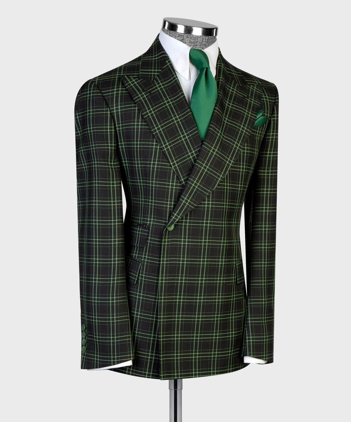 Jaegen black and green plaid angled jacket view