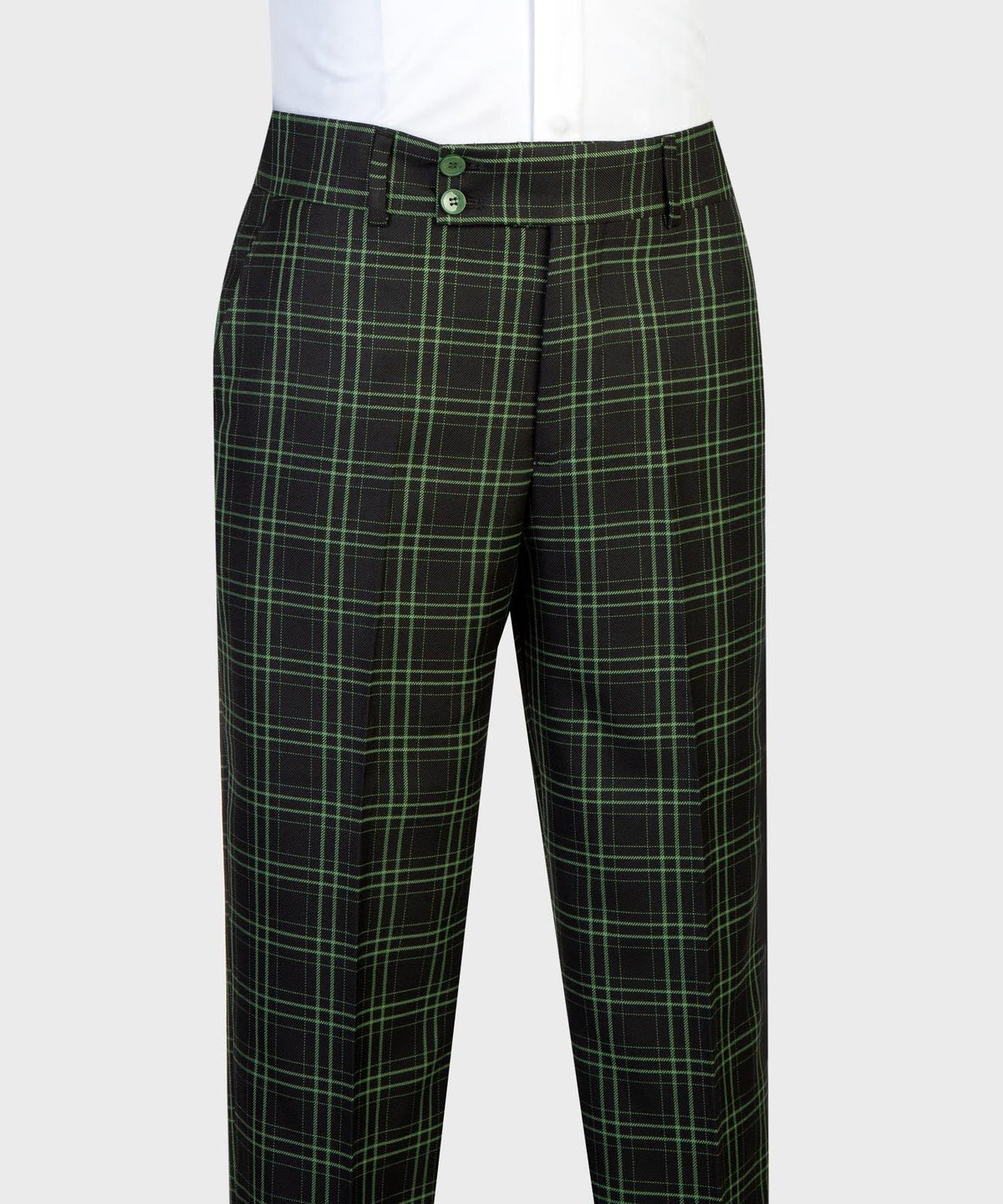 Jaegen black and green plaid matching trousers detail