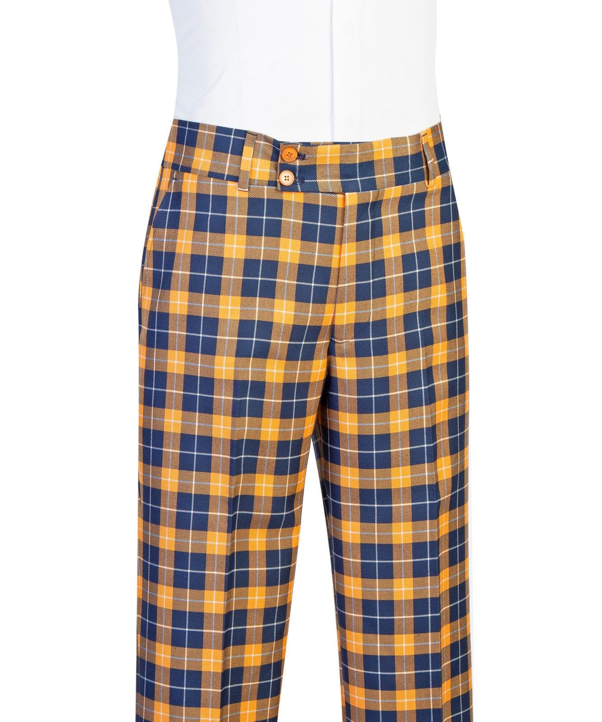 Jaegen navy and gold tartan double-breasted suit – trousers