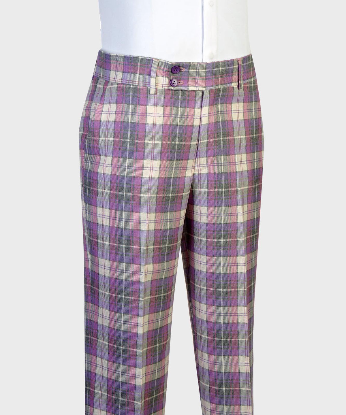 Jaegen purple and ivory tartan double-breasted suit – trousers