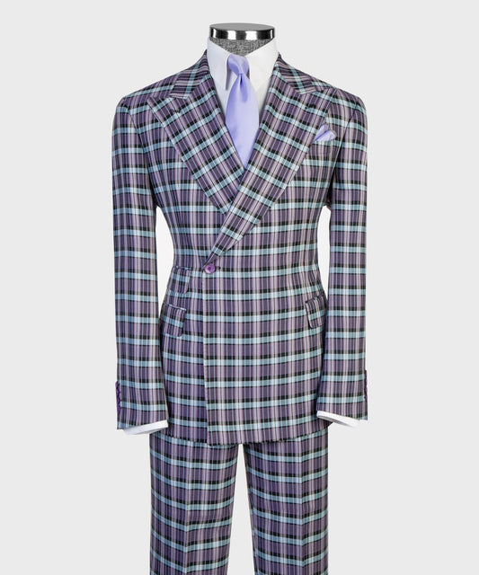 Jaegen purple and mint textured plaid double-breasted suit – full outfit