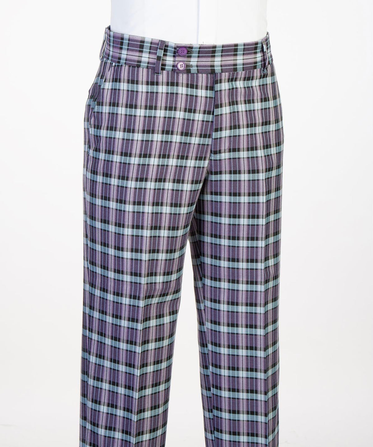 Jaegen purple and mint textured plaid double-breasted suit – trousers