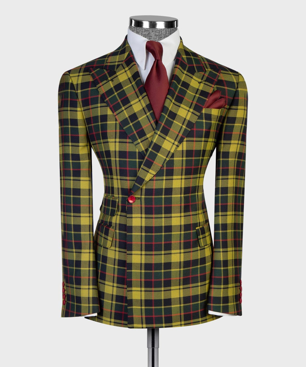 Jaegen tartan one-button double-breasted jacket front