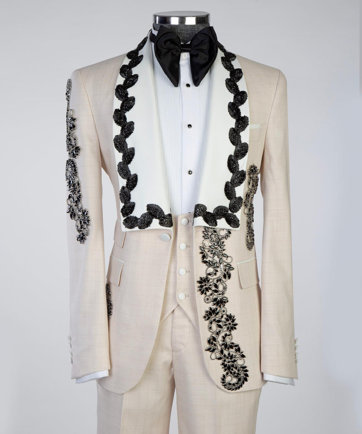 Royal Cream & Black Embroidered Couture Tuxedo