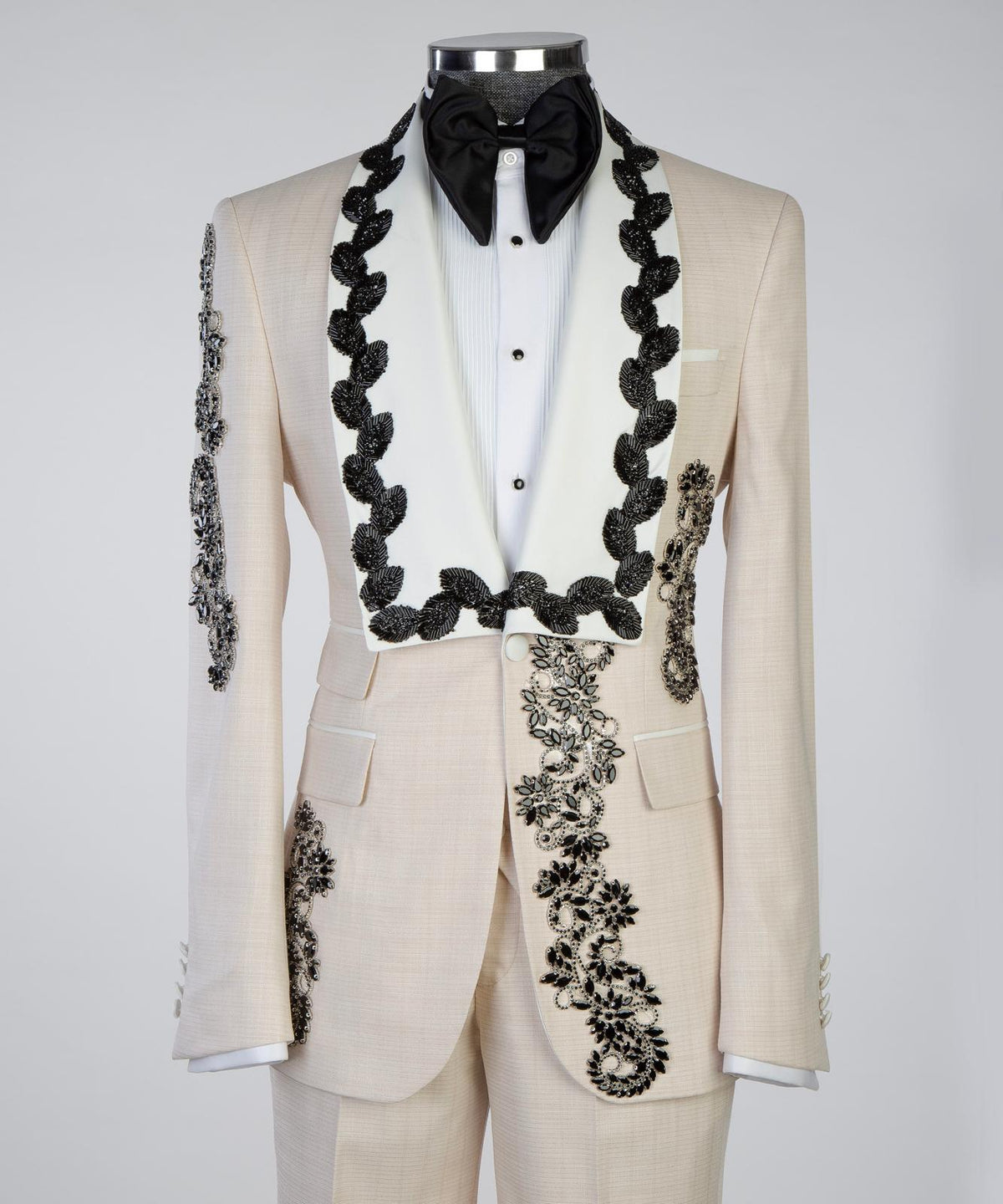 Royal Cream & Black Embroidered Couture Tuxedo – view 2