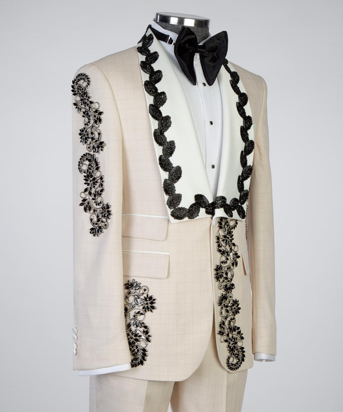 Royal Cream & Black Embroidered Couture Tuxedo – view 3