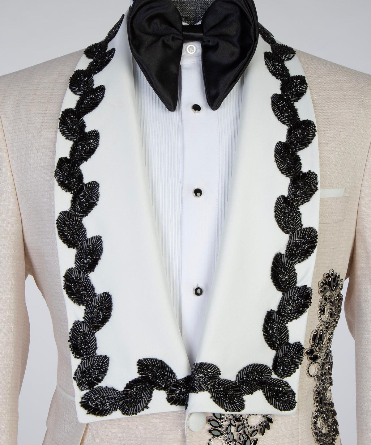 Royal Cream & Black Embroidered Couture Tuxedo – view 4